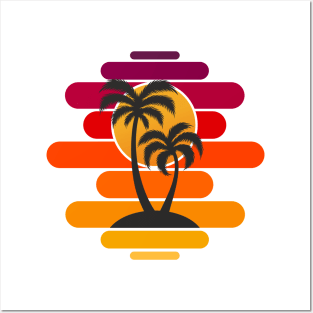 Palm trees at sunset Posters and Art